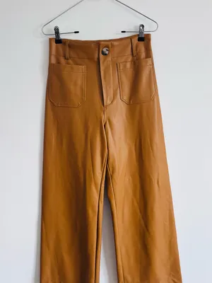 Maeve Anthropologie Colette Faux Leather Pants 27 • Camel Wide Leg thumbnail 3