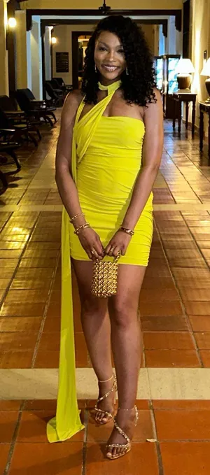 Lime Green Club L London Ruched Asymmetric Mini Dress with Attached Scarf thumbnail 2