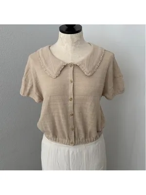 Madewell Ruffle Collared Crop Top in Wet Sand - Size S thumbnail 3
