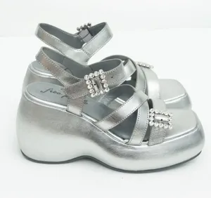 Free‎ People. Brooklyn Ankle Strap Silver Metallic Platform Sandal. 8.5 thumbnail 1