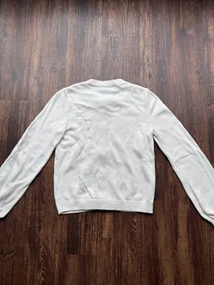 LOFT Women’s Ivory Cardigan Black Satin Bow Ribbon Coquette Crewneck Sweater- XS thumbnail 4