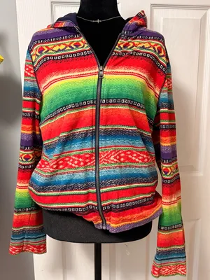 Lauren Ralph Lauren Serape Stripe Zip Hoodie Jacket Southwestern Baja Large Boho thumbnail 4