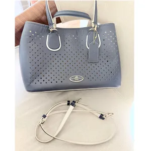 Coach Prince Street Perforated Leather Satchel Tote Navy Blue Crossbody Bag thumbnail 2
