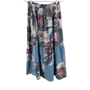VTG River Ridge patchwork denim floral southwest maxi midi M cottage country thumbnail 2