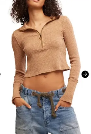 We The‎ Free Free People Midnight 1/2 Zip Crop Top Large boho minimalist thumbnail 1