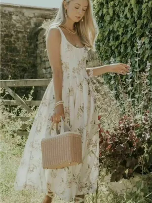 Brock Collection x H&M Lyocell Blend Cream Floral Long Cross Back Dress DESIGNER thumbnail 9