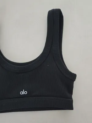 Alo Black Ribbed Wellness Slort Bra Size S thumbnail 3