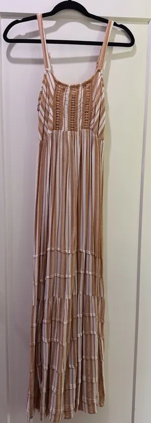 Angie Striped Maxi Dress in Beige and White thumbnail 1
