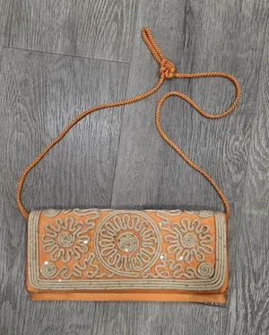 Vintage Kate Landry Orange Embroidered Clutch With Braided Strap & Floral Design thumbnail 1