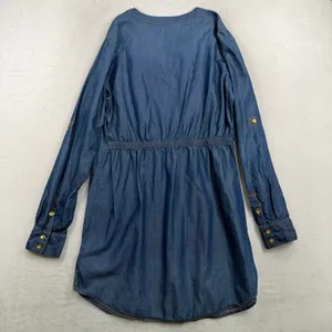 True Religion Large Denim Mini Shirt Dress Lace Up Blue Chambray Cotton Lyocell thumbnail 12