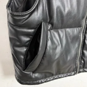 Anthropologie Faux Leather Puffer Vest Black Cropped Full Zip Pockets Size Small thumbnail 6