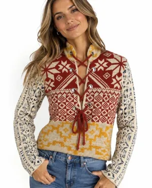 BDG Nordic Fair Isle Lace-Up Knit Sweater thumbnail 1