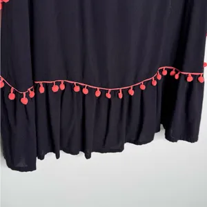 Embroidered Black Tassel Boho Pompoms Detail Mini Dress Womens Hippie Size M thumbnail 6