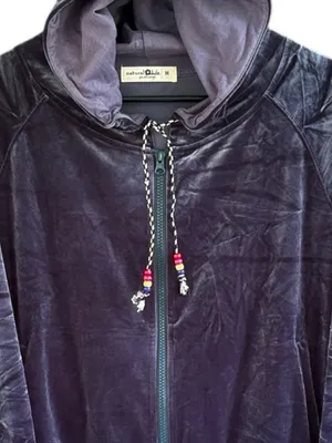 NATURAL LIFE Crushed Velvet Zip Front Hoodie Navy Size Medium thumbnail 2