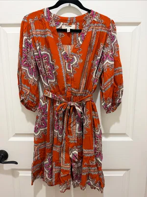 Porridge by Anthropologie Orange Rust Isabel Paisley Boho Mini Dress - XS thumbnail 2