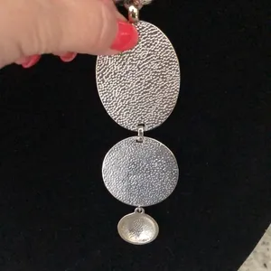 70s inspired Fashion long necklace w faux turquoise stones thumbnail 4