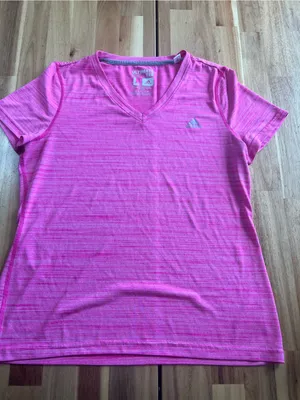 Adidas Climalite Ultimate Tee Pink Heather V Neck Athletic Shirt Women’s Large thumbnail 1