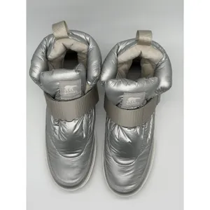 Sorel Joan of Arctic Puffy Boots Women 9 Silver Metallic Waterproof Quilted thumbnail 6