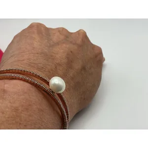 Adina Eden 14K Gold Plated Pearl Open Cuff Bracelet Waterproof NIB thumbnail 2