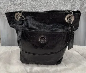 Coach Alex Signature Black Patent Leather Double Handle thumbnail 1