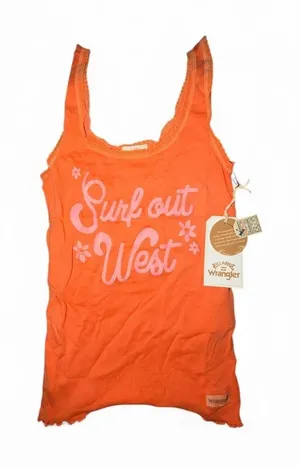 Billabong X‎ Wrangler Women's Orange Surf Out West Tank Top, Size S/8, NWT thumbnail 1