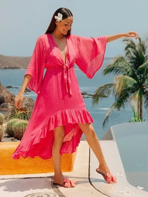Sundress Juliana Sequin Dress Saint Barth Blush Pink Flowy High Low Size M/L thumbnail 1