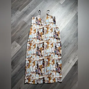 Caliah Maxi Dress Purple Blue Geometric Print Boho Pockets Small thumbnail 2