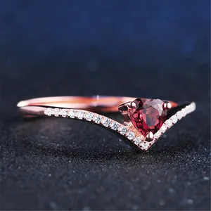 14K Rose Gold Plated Adjustable Red Crystal Love Heart Ruby Wedding Ring for Women thumbnail 4