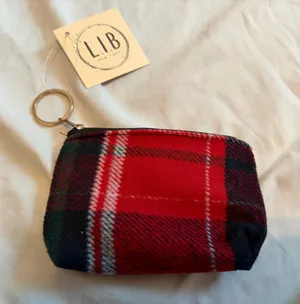 BNWT lib plaid zip coin pouch Red thumbnail 1