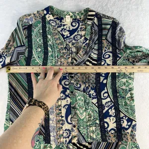 TINY Anthropologie XS Caviana Shirt‎ Dress Blue Paisley Women’s Boho Long Sleeve thumbnail 11