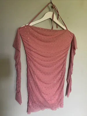 Pink Off-Shoulder Rhinestone Dress thumbnail 1