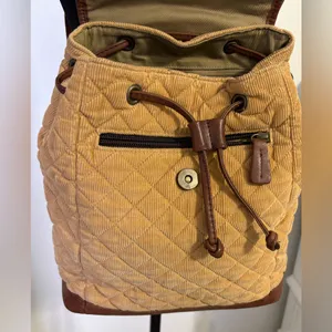 LL Bean Tan Corduroy and Lather Backpack Purse thumbnail 3