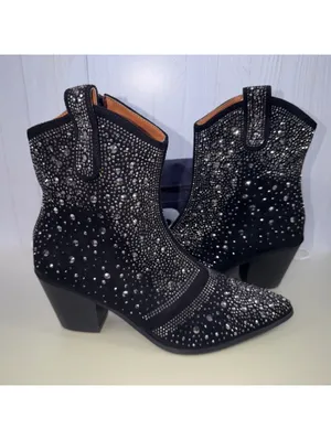 DADAWEN Black Rhinestone Western Ankle Boots Size 8 thumbnail 7