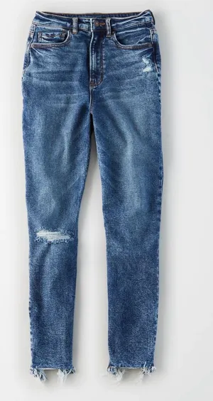 American Eagle Highest Rise Mom Jeans | Size 0R | Distressed Dark Wash Denim thumbnail 1