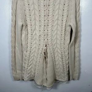 Cabi Womens Sweater‎ Small Cable Knit Corset Tie Back Style 3157 Ivory Cream thumbnail 11