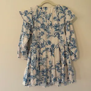 Free People Blue Floral Ruffle‎ Tiered Bib Mini Dress Long Sleeve Cotton Size XS thumbnail 10