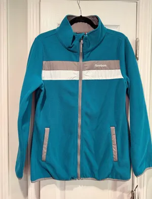 NWT Reebok Size M Teal Full Zip Fleece Jacket Retro Colorblock Outdoor Active thumbnail 1