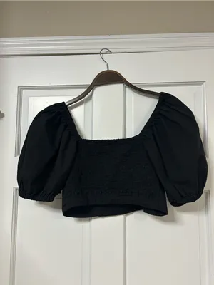 aerie Black Puff Sleeve Square Neck Crop Top thumbnail 5