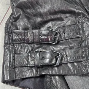 ALC Black Lamb Leather Hooded Moto‎ Jacket Paneled Wool Blend Contrast Trim 4 thumbnail 8