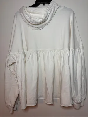 NWT Aerie Peplum Hoodie medium Ivory Oversized 100% Cotton Balloon Sleeve thumbnail 7