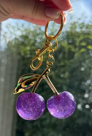 Purple Sparkly Cherry Key Chain/Bag Charm Size undefined thumbnail 1