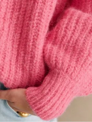 Sezane Basile Cardigan Pop Pink Alpaca Wool Chunky Knit Sweater XS thumbnail 3