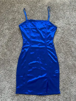 iris Electric Blue Satin Mini Slip Dress thumbnail 2