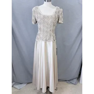 Vintage Stenay Beaded Silk Gown Ivory Geometric Seed Pearl Bodice Formal‎ Maxi 8 thumbnail 2