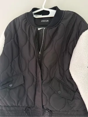 Focus Quilted Sherpa Sleeve Bomber Jacket Black White Size M thumbnail 4