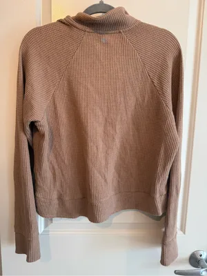 Zella Brown Half-Zip Waffle-Knit Pullover thumbnail 4