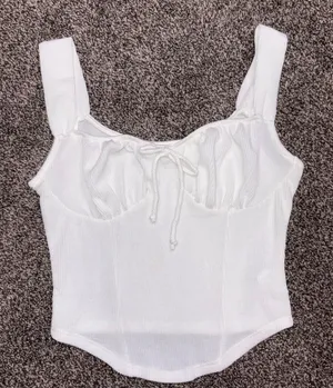 Lush Clothing white ribbed crop top with tie front detail, size S thumbnail 1