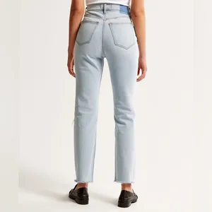 Abercrombie & Fitch Ankle Straight Ultra High Rise Jean Light Wash Distressed 32 thumbnail 6