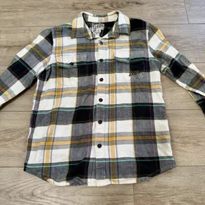 Y2k skater Kirra Women Plaid Flannel Button Down Shirt Gray Yellow Cotton Size M thumbnail 1