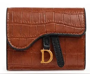 MBrown Faux Croc-Embossed Wallet with Gold D Accent thumbnail 1